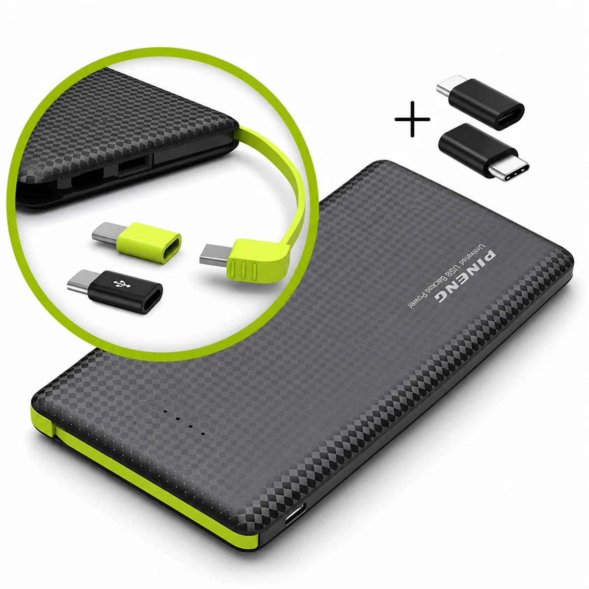 Portable Power Bank 5000mAh 10000mAh with V8 Cable, Lightning Adapter and Dual USB-C Fast Charging