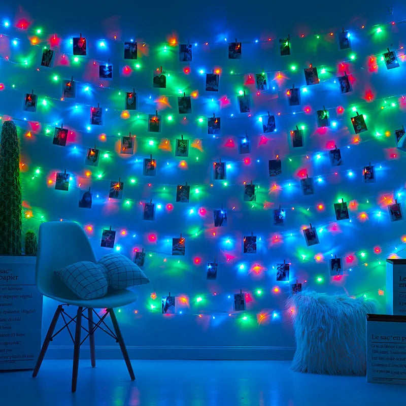Battery Operated LED Photo Clip String Lights — 2/5/10 m (6.6/16.4/32.8 ft) Fairy Lights with Photo Clips for Bedroom, Party, Wedding, Christmas