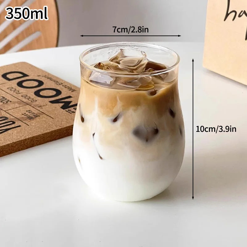 Aesthetic Borosilicate Glass Coffee Cup — Cold Coffee Mug & Cocktail Glass, 350–465ml (12–16oz)