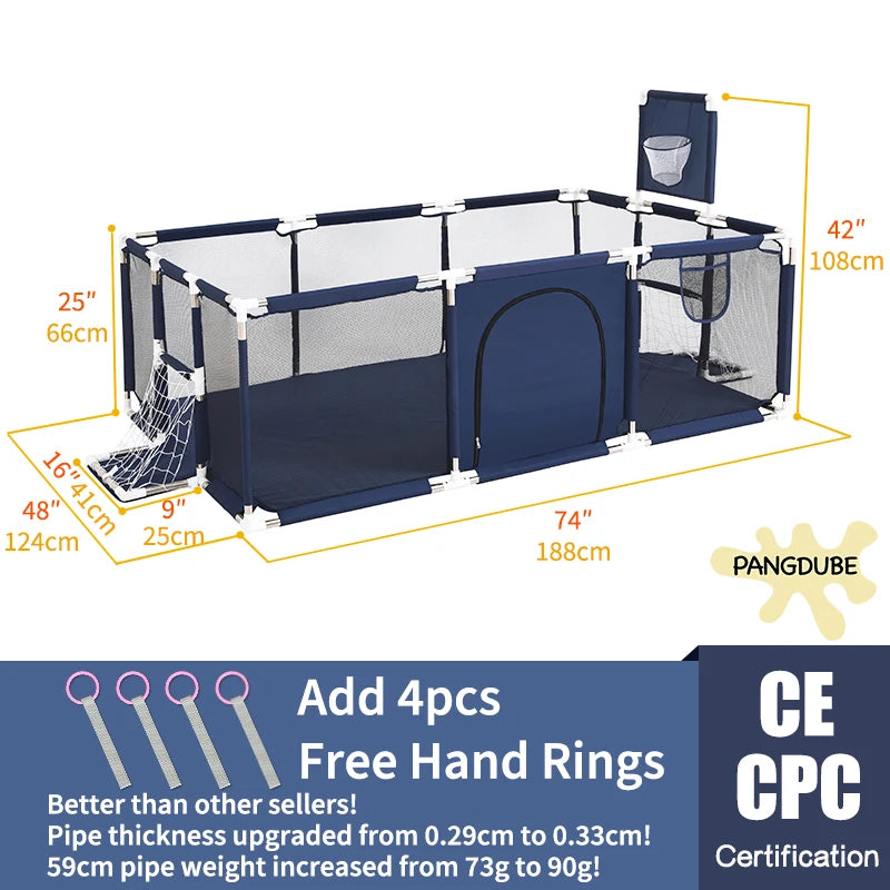 Large Baby Playpen & Ball Pit - Indoor Kids Play Area Safety Fence, 128 × 188 × 66 cm (50.4 × 74 × 26 in) - Ages 6 Months to 6 Years