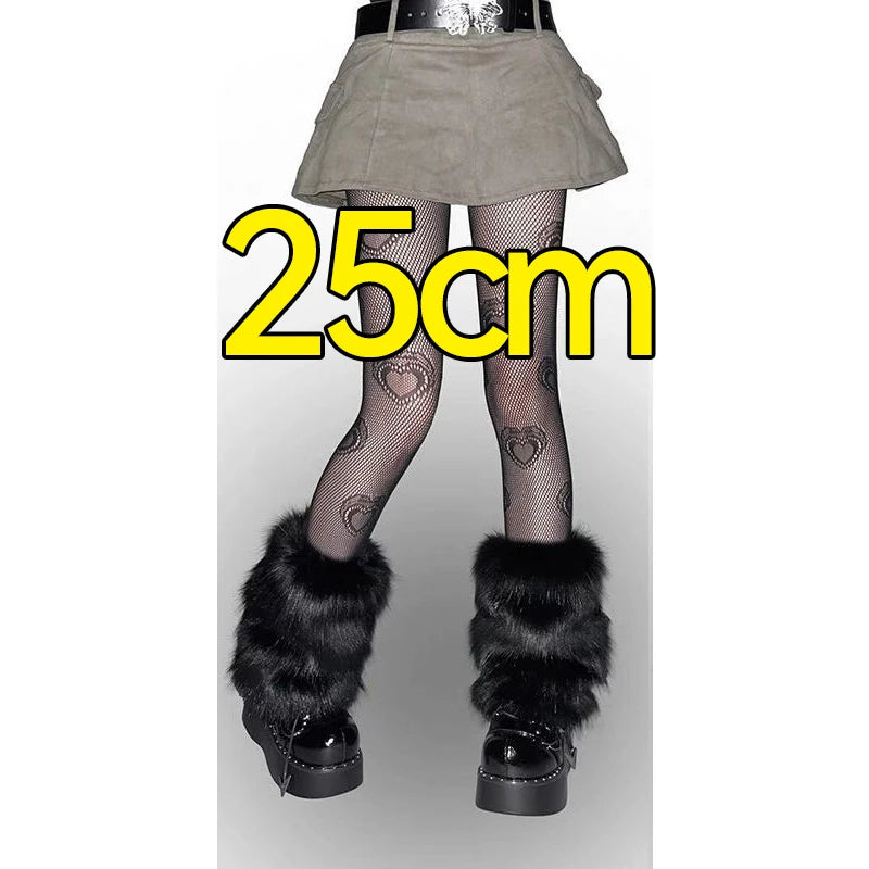 Plush Artificial Fur Leg Warmers 1/2 Pair Knee-Length Thermal Socks for Women & Girls 25/40 cm