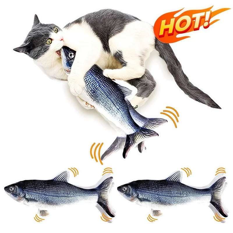 USB Rechargeable Interactive Swinging Fish Cat Toy – 11 x 6 in (28 x 15 cm) for Cats & Small Pets