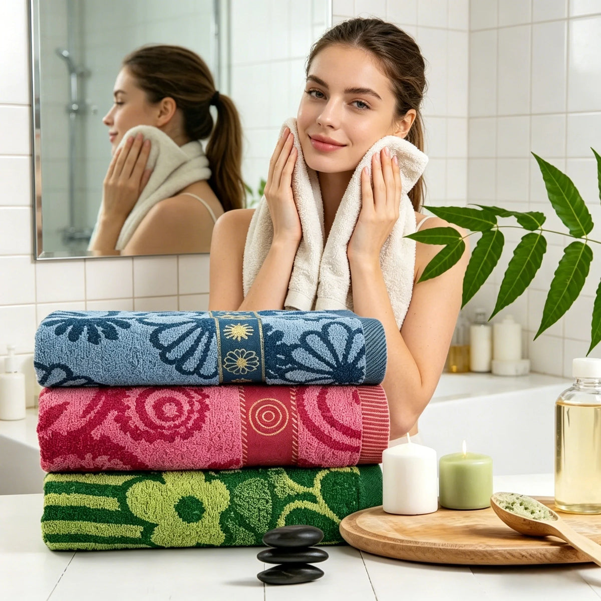 Quick Dry Ultra Soft Bath Towel Set - High Absorbency Combed Cotton Blend