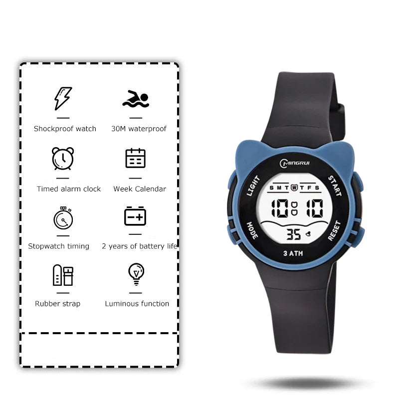 Kids Digital Cat & Star Watch for Girls and Boys, Waterproof 5ATM (50m) Alarm, Luminous Hands, 35mm Dial