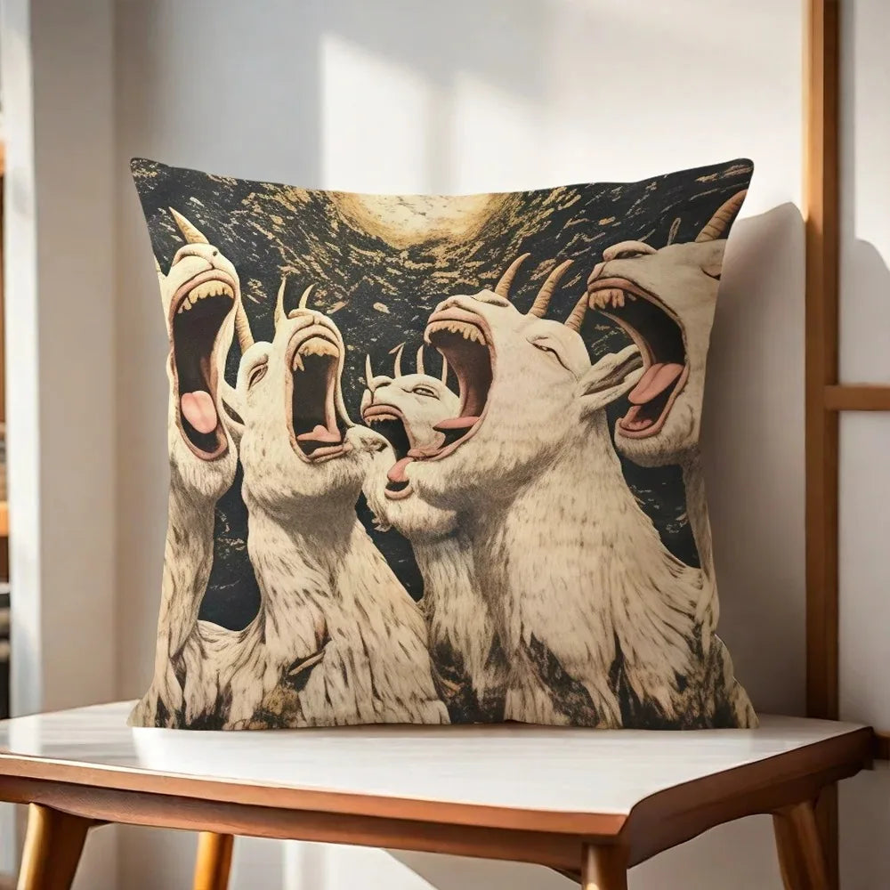 Chic Spooky Goat Face Throw Pillow Cover 17.7 x 17.7 in (45 x 45 cm), Decorative Cushion Case for Sofa, Car, Office