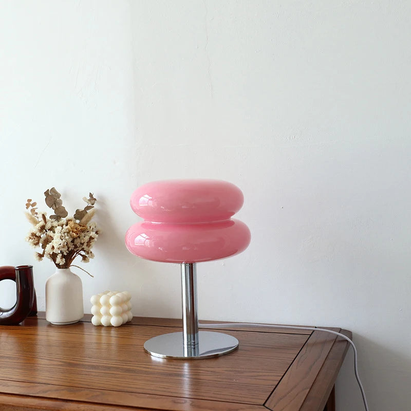 Macaron Glass Table Lamp - 2-Color E27 LED Bedside Lamp, Stained Glass Night Light for Bedroom (28cm x 18cm / 11in x 7in)