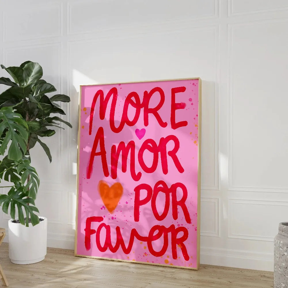 1pc Frameless Love Quote Canvas Wall Art - Pink & Blue Abstract Modern Home Decor