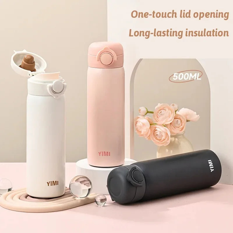 500ml (16.9 oz) 316 Stainless Steel Vacuum Insulated Thermos Bottle, Leakproof Travel Tumbler with One-Hand Push Lid