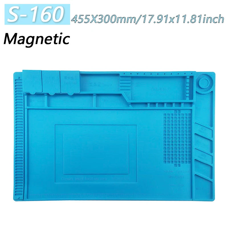 Magnetic Silicone Soldering Mat – Heat Resistant 932°F (500°C) Anti-Static Work Mat for Phone Laptop Watch Repair