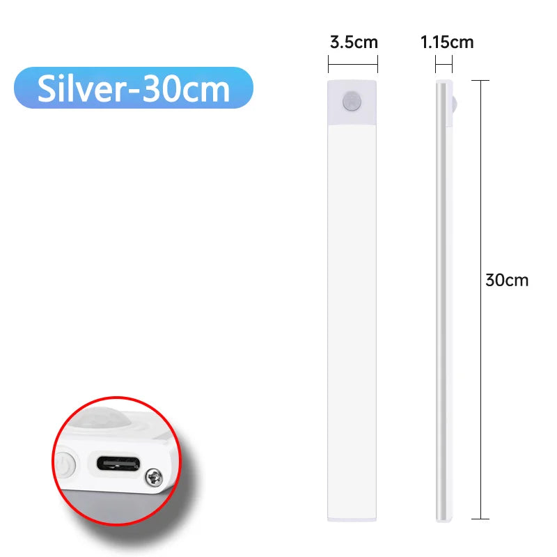 USB Rechargeable Motion Sensor LED Under-Cabinet Light – Wireless Night Lamp for Kitchen, Closet & Wardrobe (10–50 cm / 4–20 in)