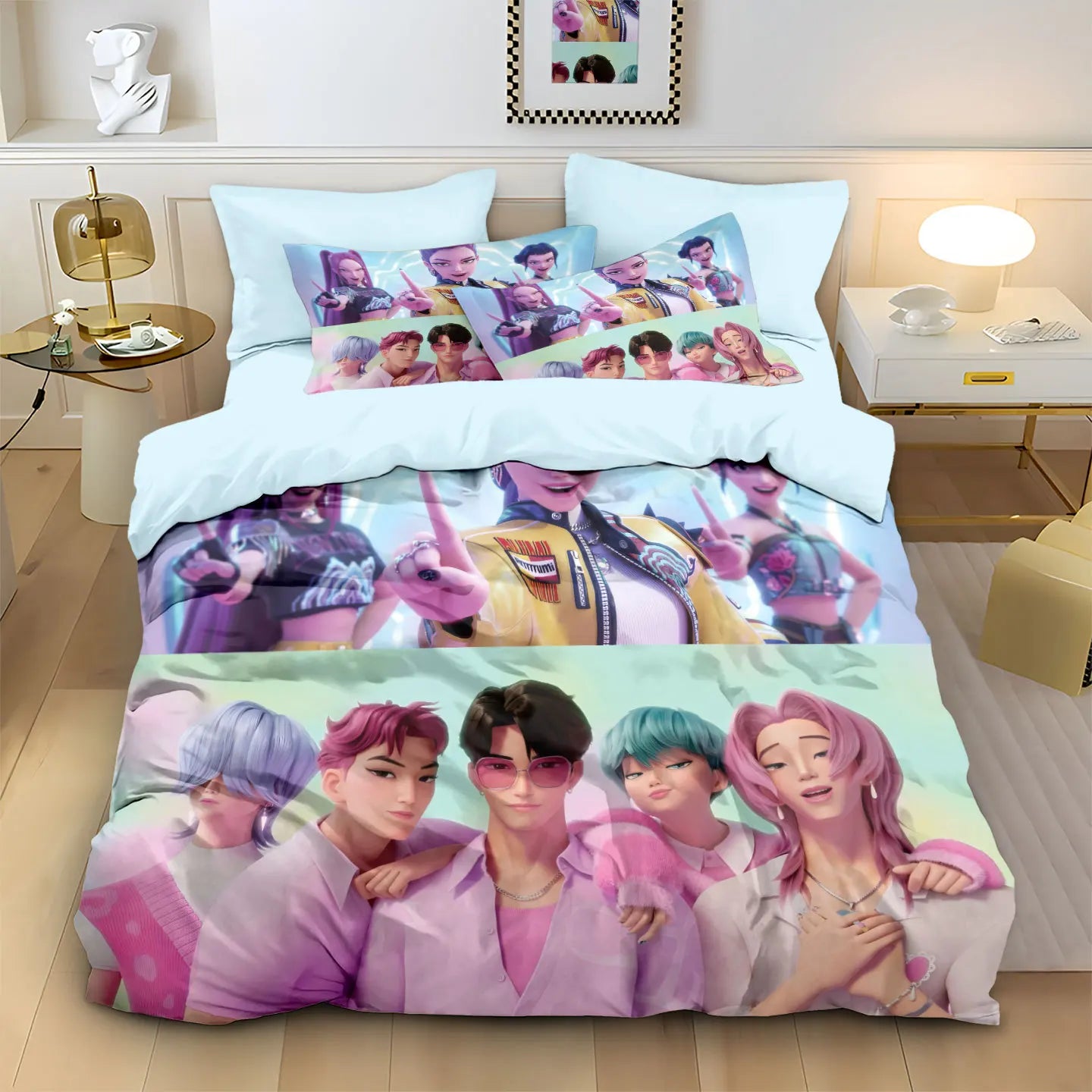 Anime Demon Hunter Zoey Mira Duvet Cover Set 3D Print Bedding for Girls Kids Teens Adults Single Double King