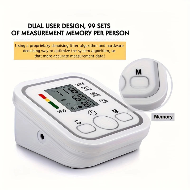 Digital Upper Arm Blood Pressure Monitor with Large LED Display Automatic Home BP Cuff