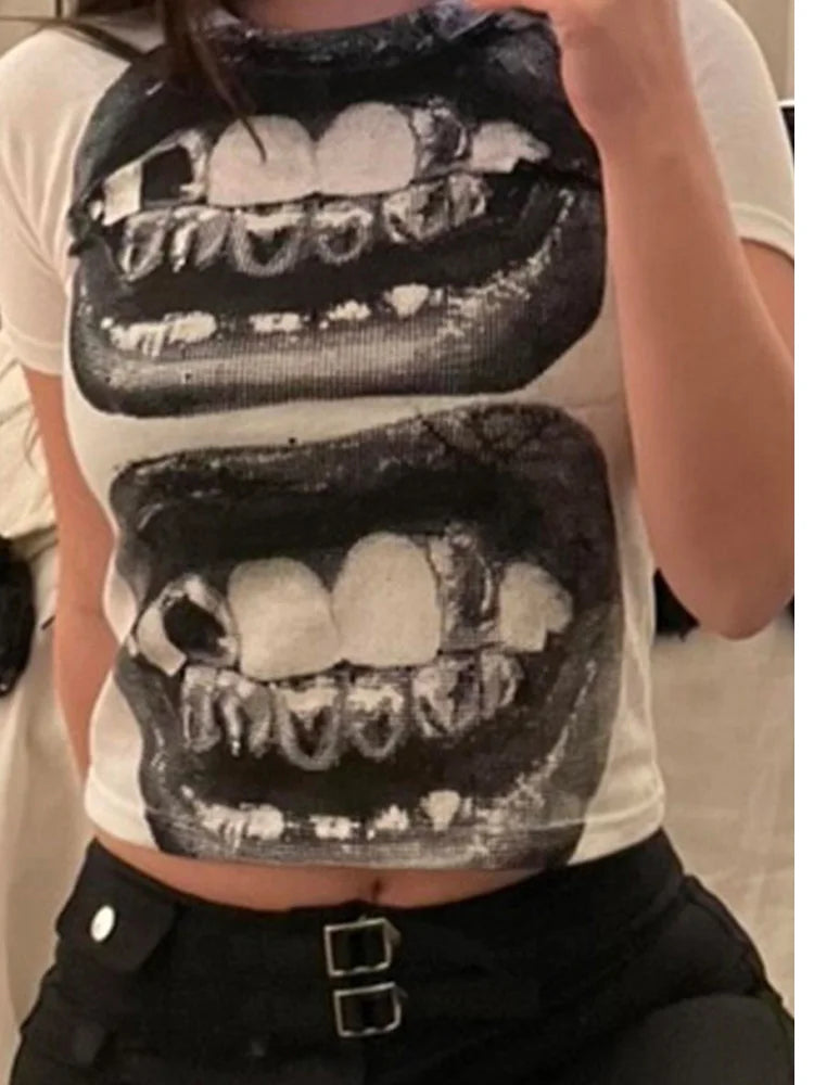 Y2K Punk Baby Tee – Women's Gothic Short Sleeve Street T-Shirt
