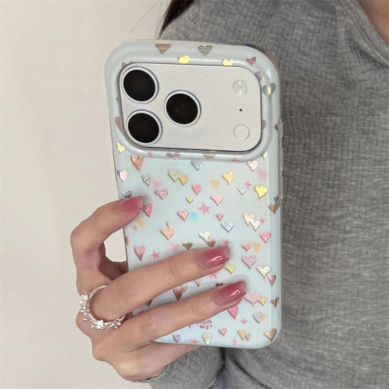 Colorful Heart Cartoon Phone Case - Shockproof Silicone TPU Cover for iPhone (Multiple Models)