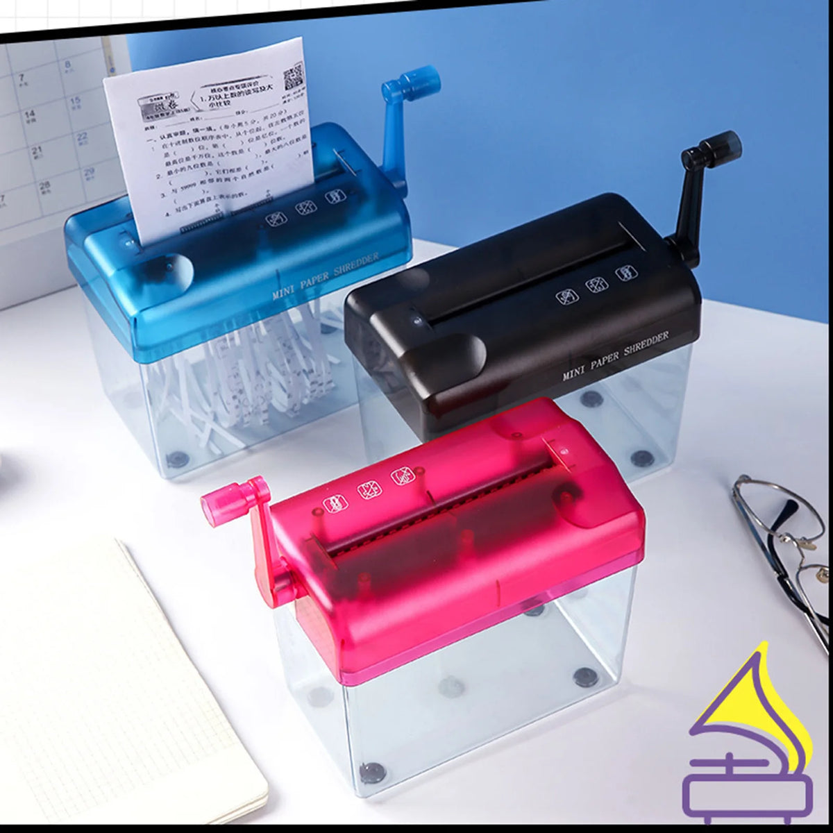 Portable Mini Hand Crank Paper Shredder - Transparent Manual Strip-Cut Document & Card Shredder for Home Office