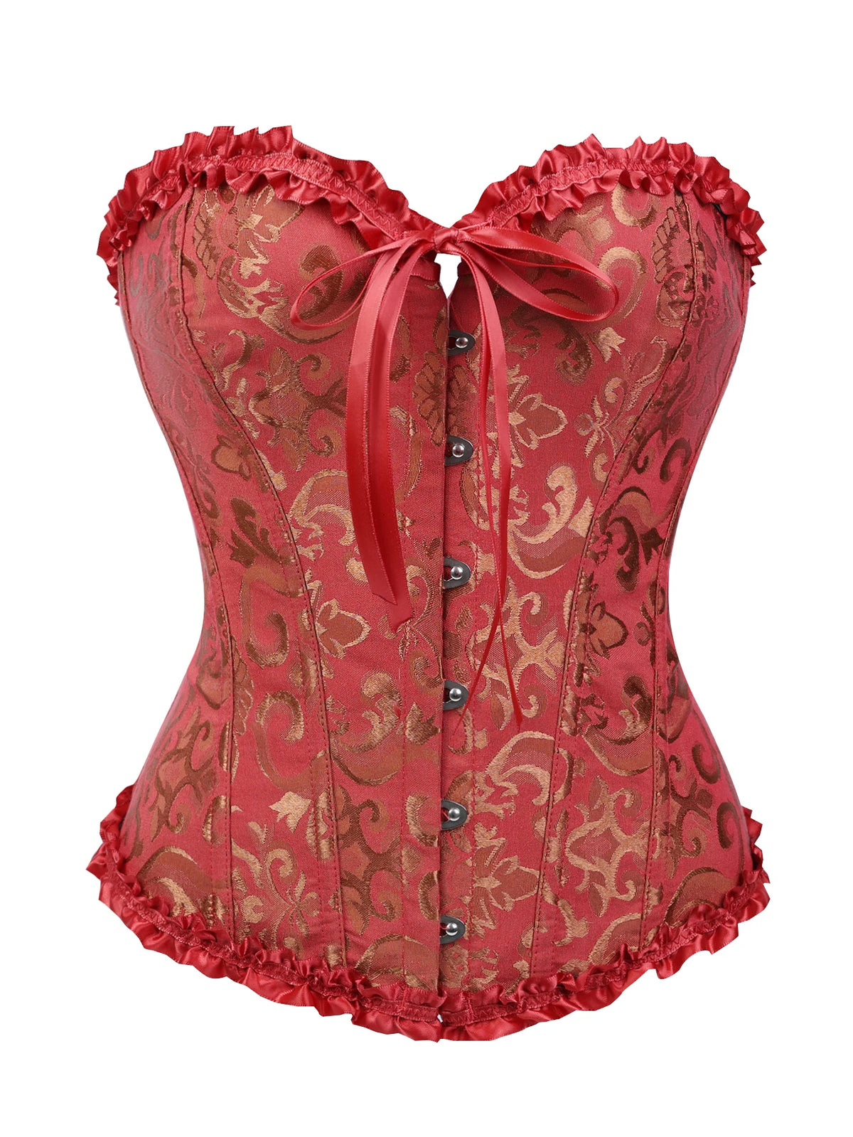 Women's Victorian Gothic Overbust Corset Bustier - Jacquard Brocade Front Busk Waist Cincher