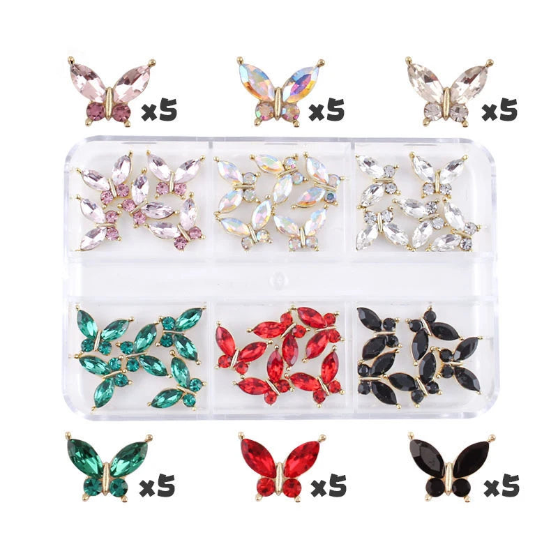 6-Grid Nail Rhinestone Kit – Saturn, Planet & Cross Crystal Nail Charms for Nail Art