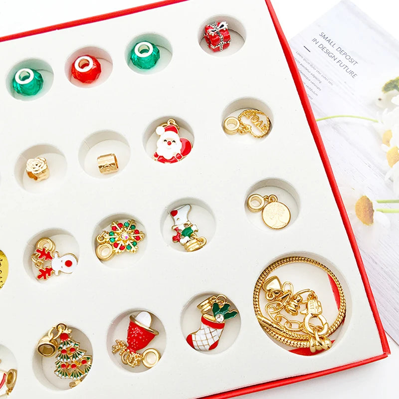 24-Piece Christmas Advent Calendar Pendant Set Necklace DIY Bracelet Blind Box Surprise Gift