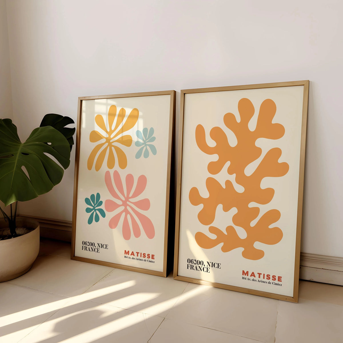 2-Piece Frameless Matisse Floral Canvas Prints - Bohemian Mid-Century Modern Wall Art for Bedroom & Living Room