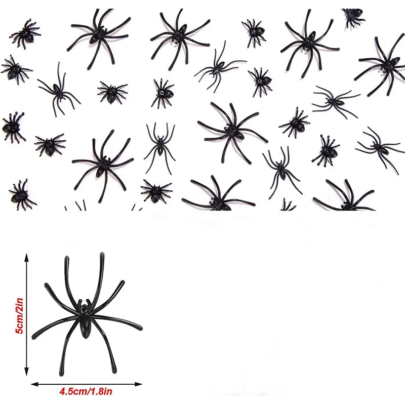 20/40/100-Pack Luminous Black Plastic Spiders – Small Halloween Party Decorations & Prank Toys