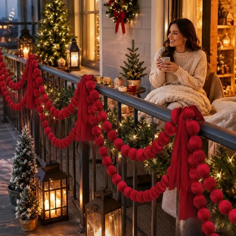 1/2/3-Pack Burgundy Velvet Ball Garland, 5 cm (2 in) Balls, 1.6 m (5.25 ft) Pre-Strung Christmas Garland for Tree, Mantel and Window