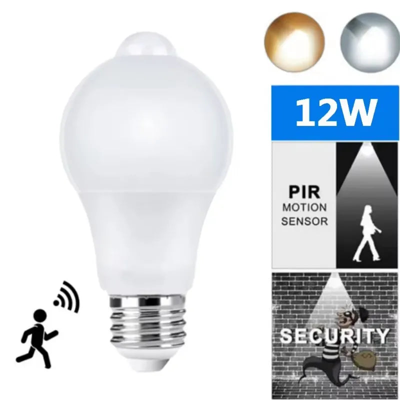 PIR Motion Sensor LED Bulb E27 12W Auto On/Off Light view 2