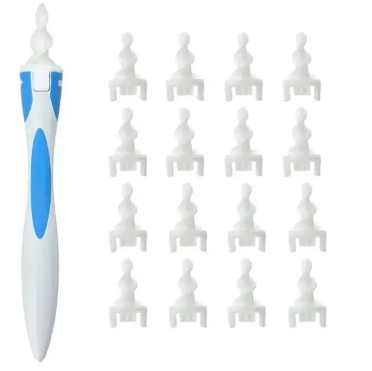 Silicone Ear Wax Remover Tool with 16 Replaceable Soft Tips – Safe Spiral Ear Cleaner for Home & Travel