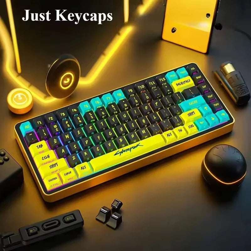 129-Key Cyberpunk Translucent PBT Keycaps - Cherry Profile Side-Engraved, MX-Compatible for 61/68/75/84/87/89/96/98/100/104/108 Layouts