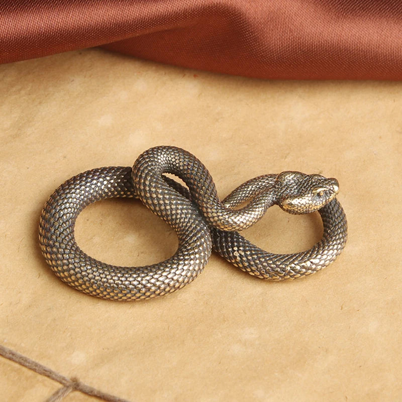 Retro Copper Snake Boa Mini Figurine Brass Tea Pet - 52 x 29.5 mm (2.05 x 1.16 in) Desk & Living Room Ornament