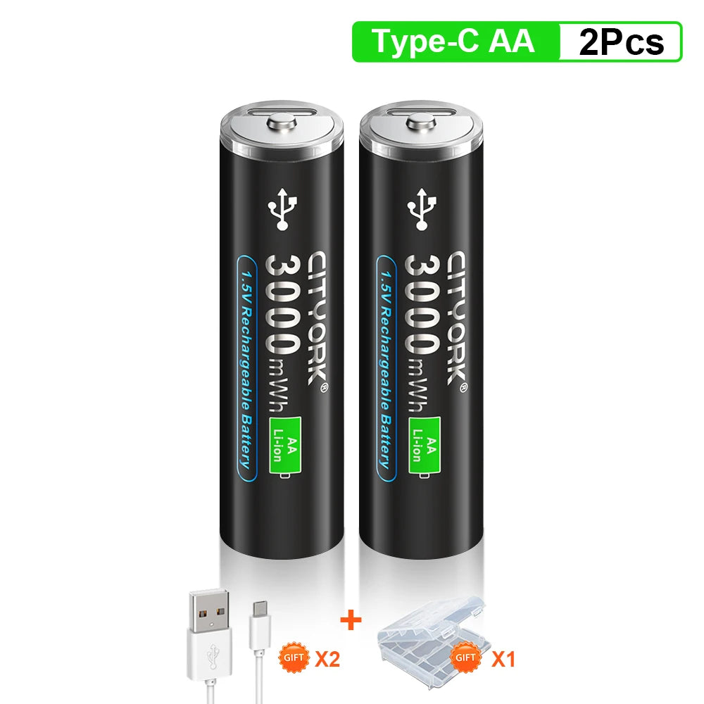 1.5V AA Rechargeable Li‑Ion Battery 3000mWh (3.0Wh) with Micro USB Fast Charging - For Remotes, Keyboards, Toys & Wireless Devices