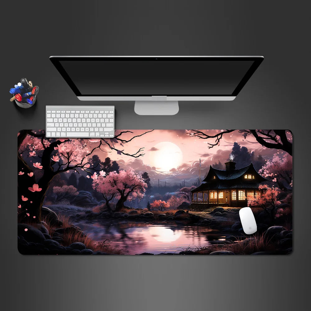 Sakura Cherry Blossom XXL Extended Gaming Desk Mat – 39.4 x 19.7 x 0.12 in (1000 x 500 x 3 mm) Keyboard & Mouse Pad, Non-Slip Stitched Edge