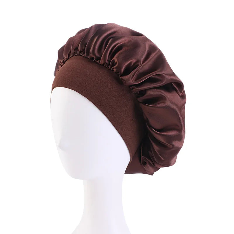 Women's Satin Wide-Brim Sleep Bonnet – Elastic Hair Care Night Cap, One Size