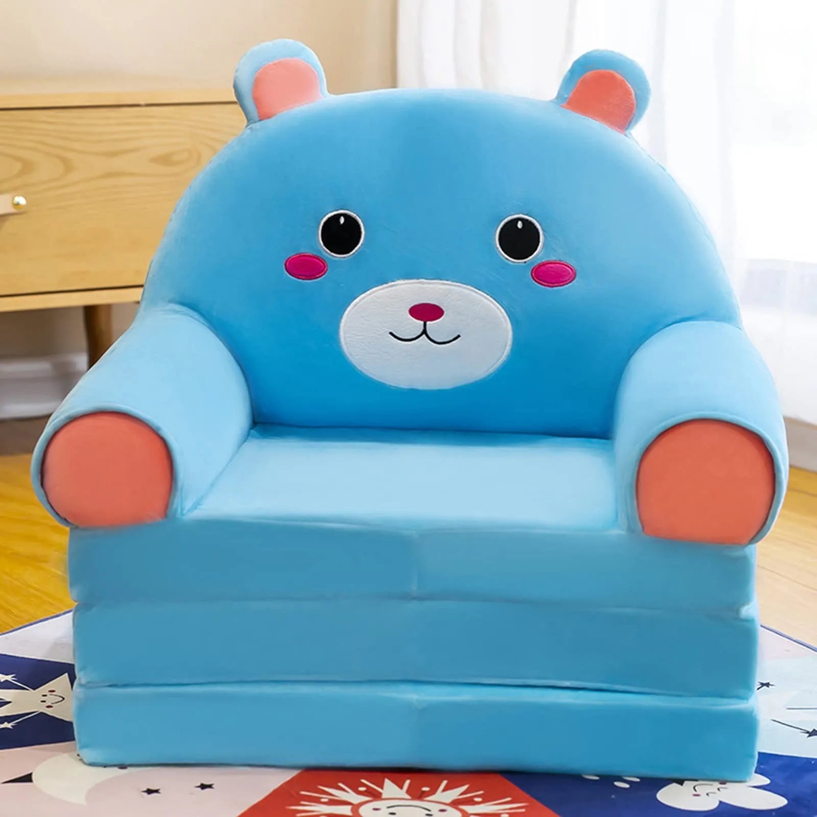 2-in-1 Foldable Plush Kids Sofa Bed – Cartoon Children's Fold-Out Chair for Nursery & Playroom