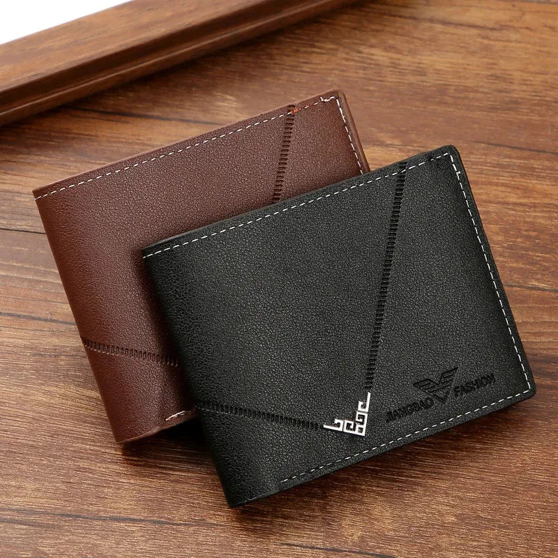 Men's Slim PU Leather Bifold Wallet – Compact Card & ID Holder for Business & Casual