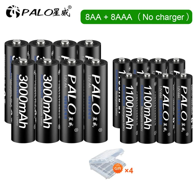1.2V Ni-MH Rechargeable AA & AAA Batteries with 8-Slot Charger - AA 3000mAh / AAA 1100mAh