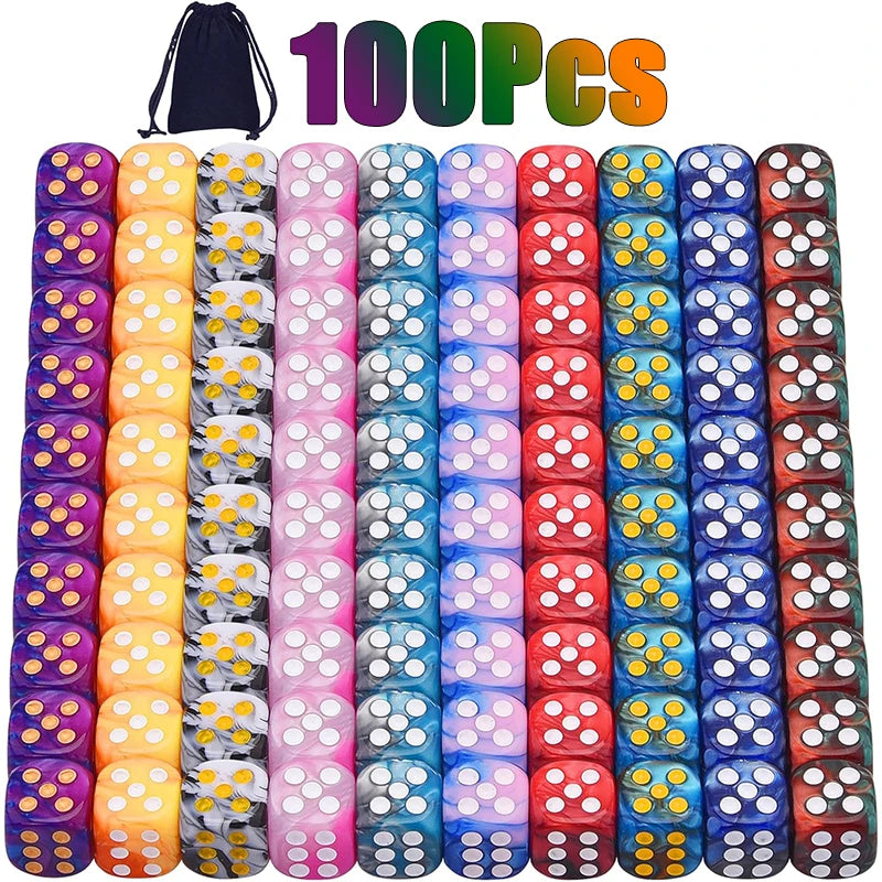 12mm (0.47in) 6-Sided D6 Dice - Two-Tone Round Corner - Pack of 100/50/30/10, Random Colors for RPG, Board Games, Teaching Math