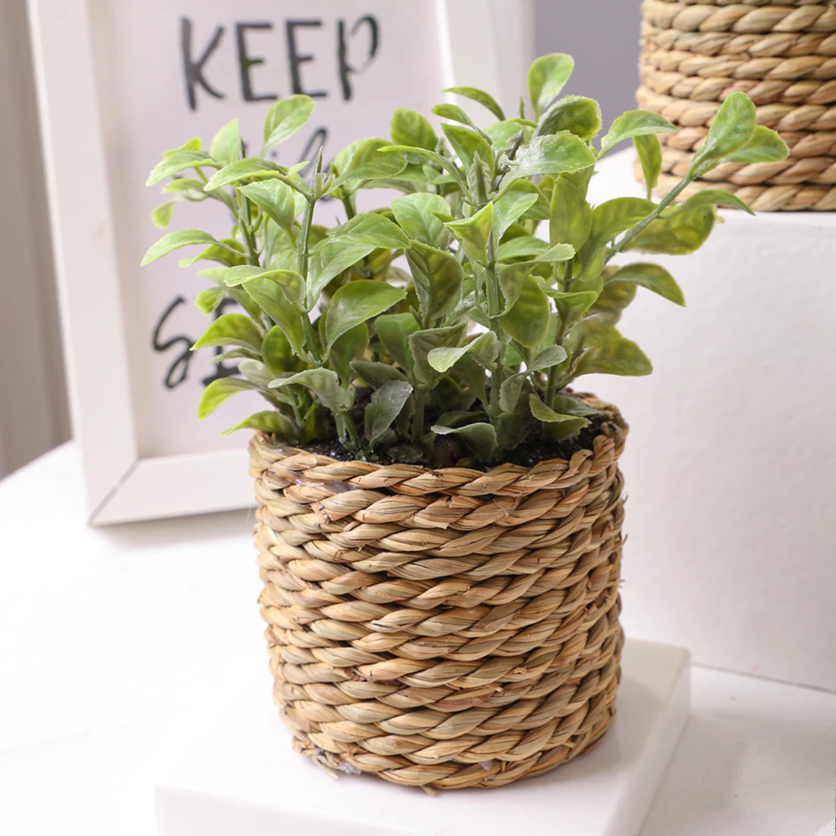 Artificial Eucalyptus Potted Plant 17 cm (6.7 in) Faux Fern Grass Tuft – Small Desktop Home Decor