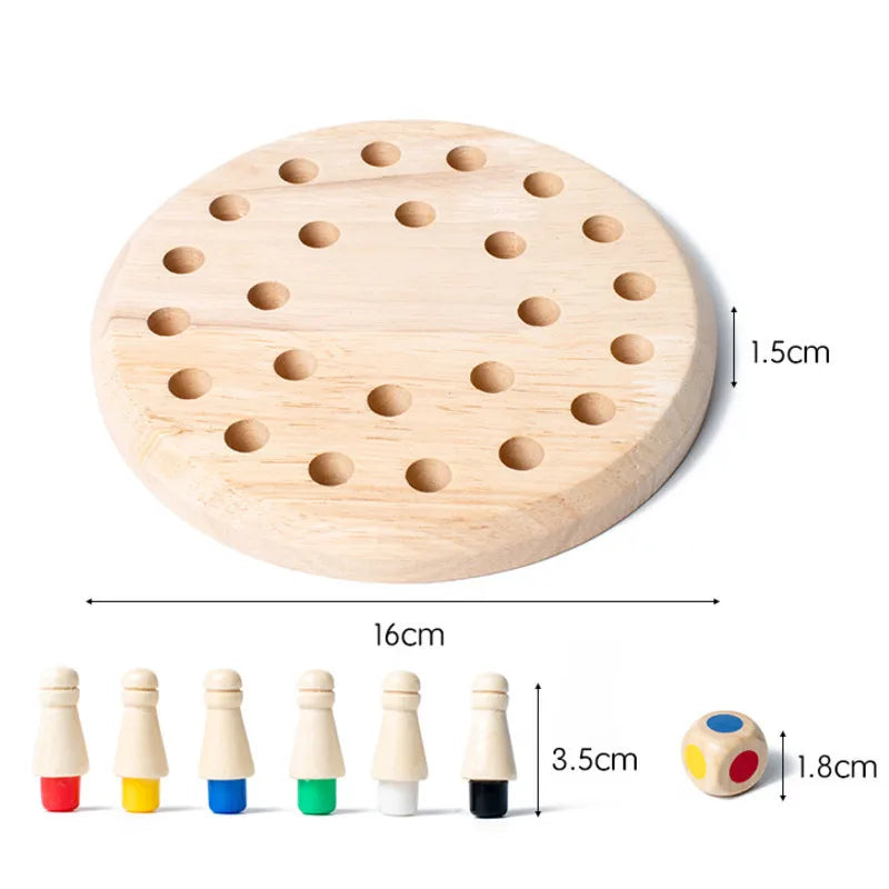 Wooden Montessori Memory Game - 24 Peg Matching Board with Dice, STEM Memory Game for Kids & Adults, 2-6 Players