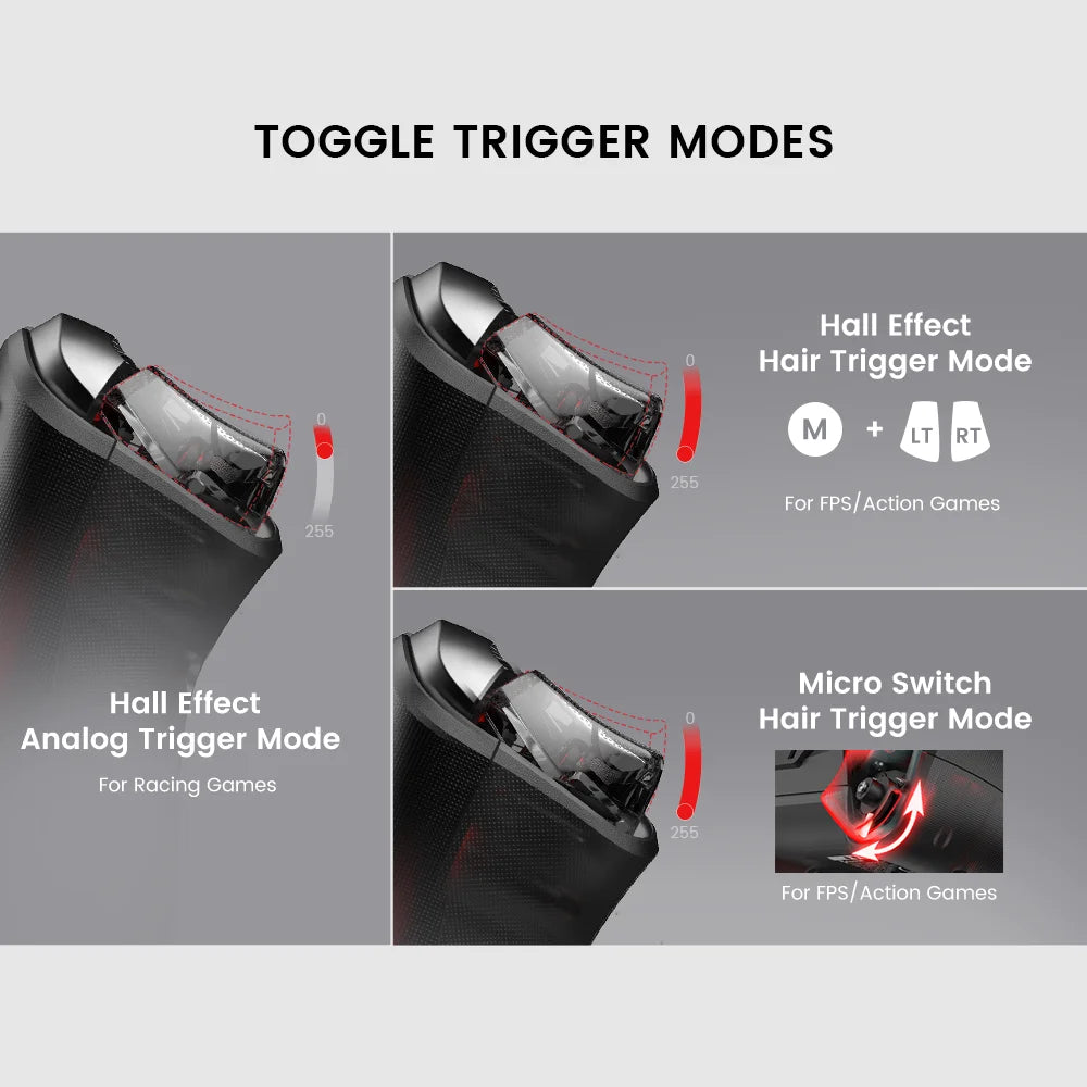 Wireless Game Controller with Hall-Effect Triggers for Nintendo Switch, PC, Steam, iOS & Android - Optional Charging Dock