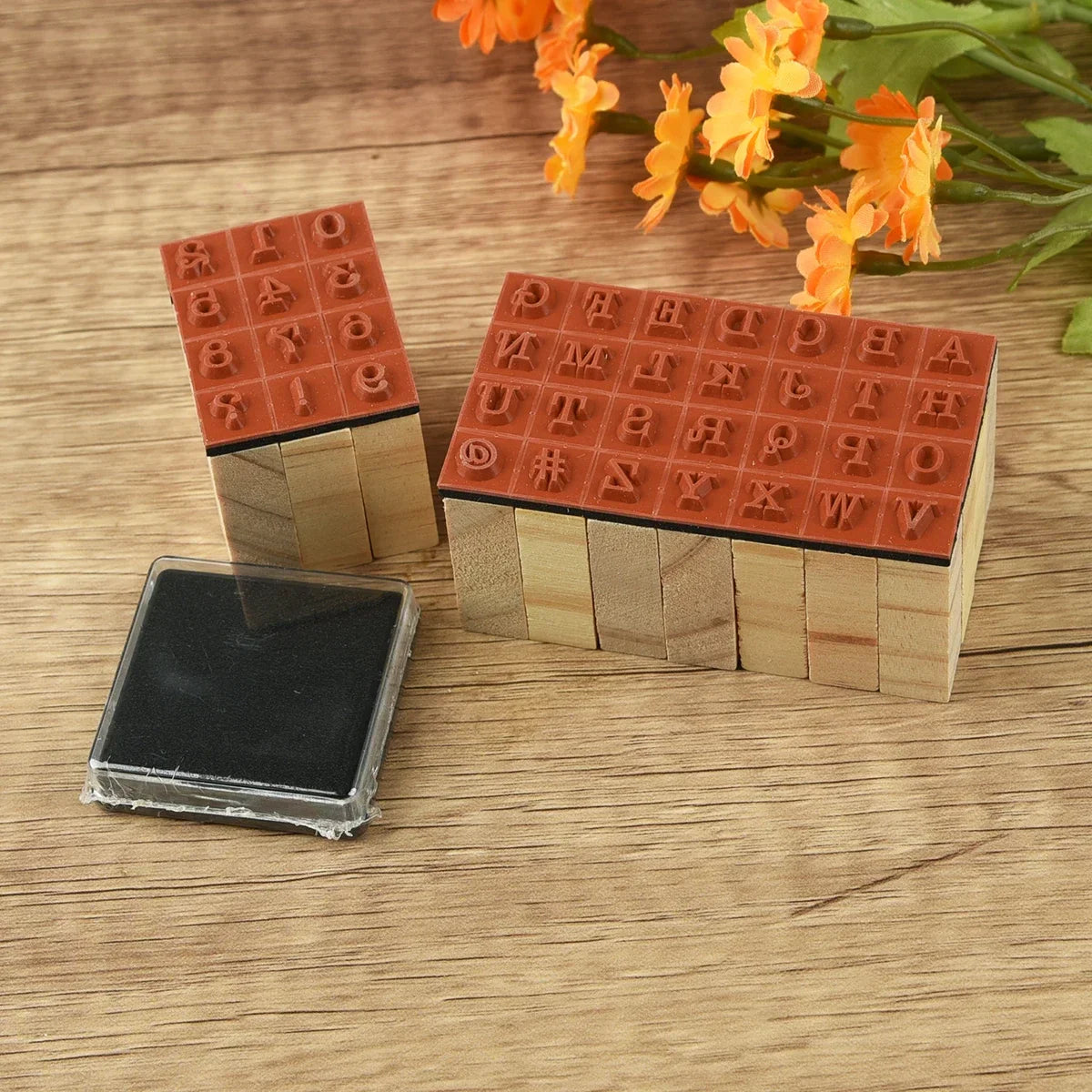 40-Piece Vintage Wooden Alphabet Rubber Stamp Set for Crafts, Card Making & Scrapbooking