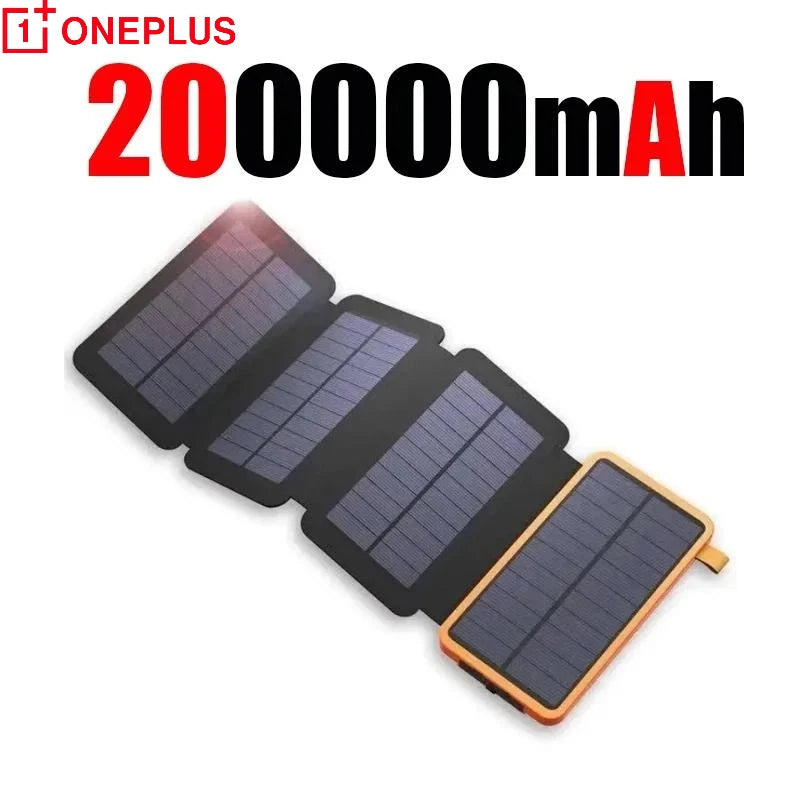 200000mAh Solar Power Bank with Folding Solar Panel Portable Waterproof Fast Charger Dual USB & USB-C for Camping