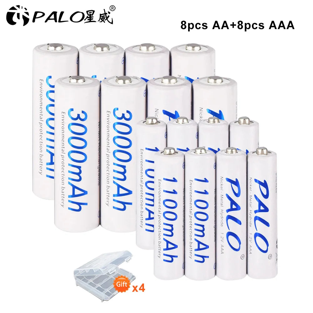 Ni‑MH Rechargeable Batteries AA 1.2V 3000mAh + AAA 1.2V 1100mAh with Battery Case