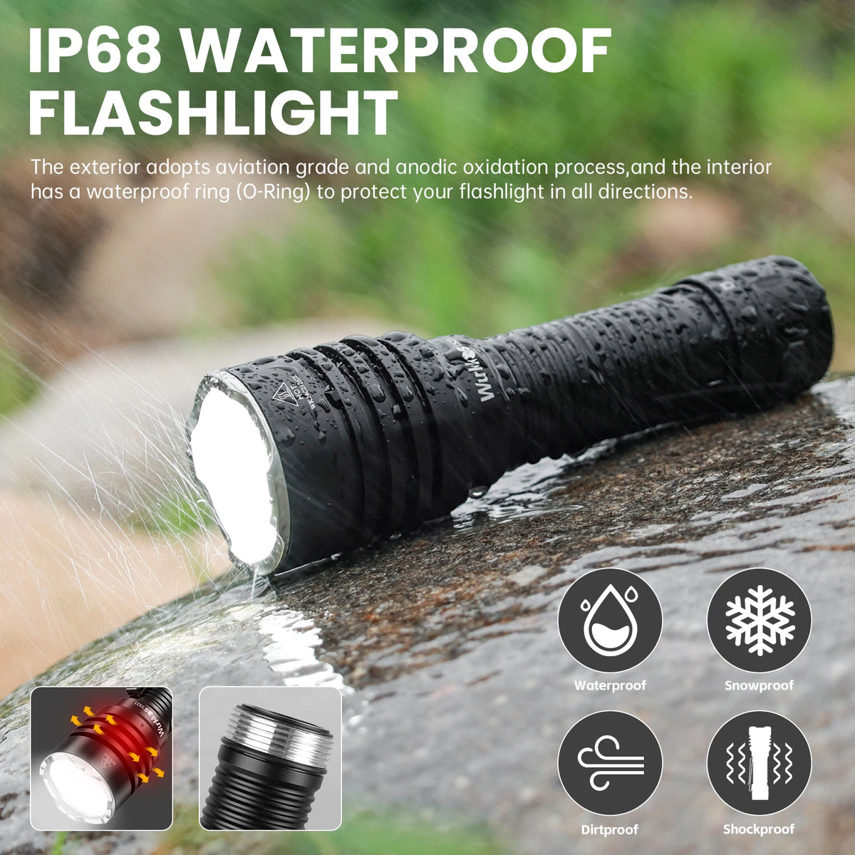 5000 Lumen Ultra-Bright EDC Flashlight, XHP70.3 LED — 21700 Rechargeable, IP68 Waterproof, Tail Switch