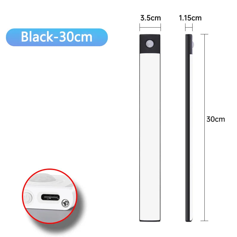 USB Rechargeable Motion Sensor LED Under-Cabinet Light – Wireless Night Lamp for Kitchen, Closet & Wardrobe (10–50 cm / 4–20 in)
