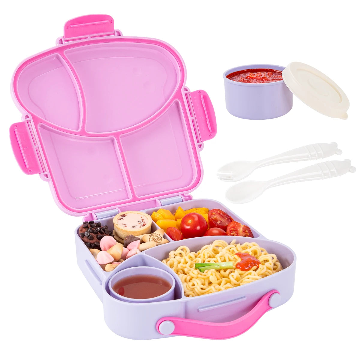 Bento Lunch Box Set • Leakproof BPA-Free Meal Container with Spice Cup & Utensils, Portable Handle for School Travel & BBQ