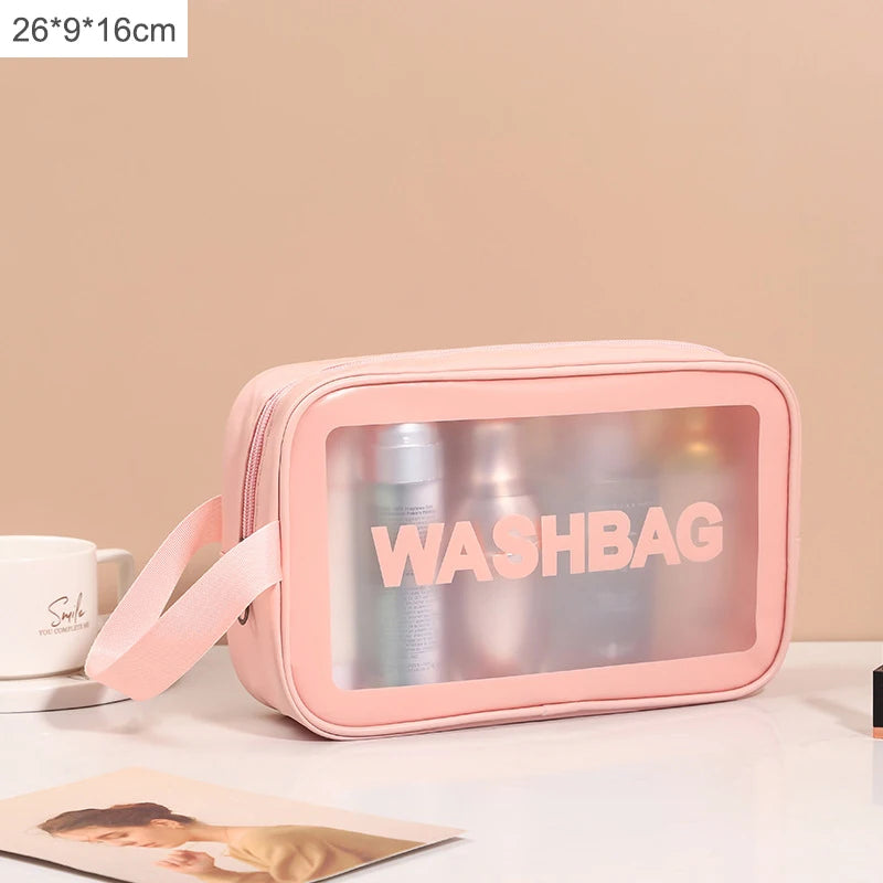 Transparent Black Waterproof PVC Travel Makeup Bag, Large Capacity Cosmetic Organizer (3 Sizes)