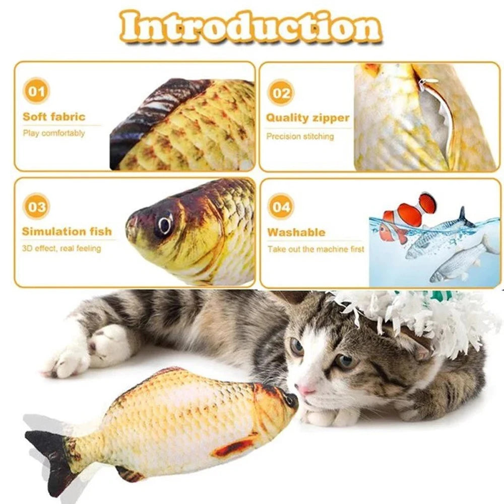 3D Fish-Shaped Plush Cat Toy, Interactive Chew & Teaser, 20 cm (7.9 in)
