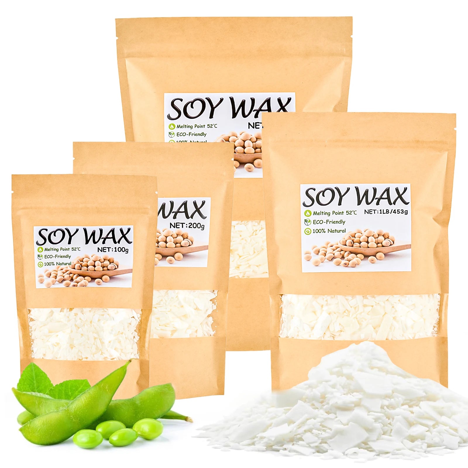 Natural Soy Wax Flakes for Candle Making — 100g to 1000g, 100% Additive-Free