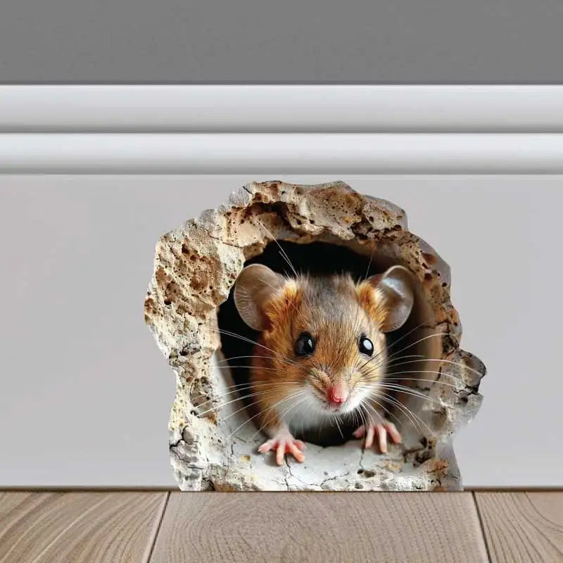 Cute Mouse Hole Wall Decal - Removable Cartoon Mouse Sticker for Living Room & Bedroom Home Decor