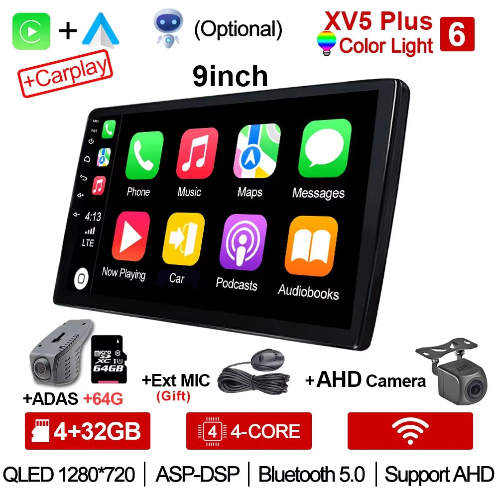 2-DIN Android Car Stereo - CarPlay & Android Auto, 7/9/10.1 inch (17.8/22.9/25.6 cm) QLED GPS, 8-Core CPU, DSP, WiFi & 4G, 6GB/128GB